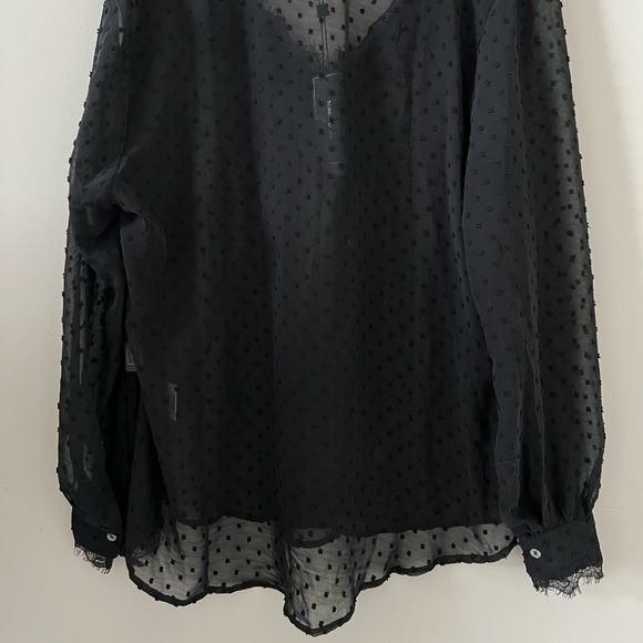 BCBGMaxAzria Swiss Dot Sheer Lace Detail Blouse In Black Size XL - Picture 8 of 15